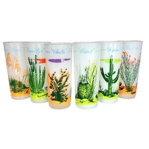 Vintage 1950s Blakely Arizona Frosted 14oz Tumblers Cactus Six Cocktail Glasses